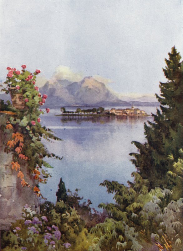 En have ved Baveno, Lago Maggiore (farve litho) af Ella Du Cane