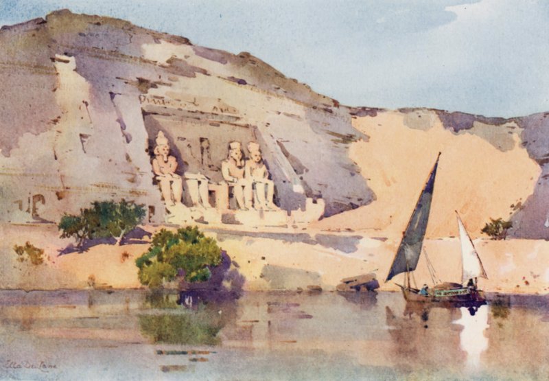 Abu Simbel (farve litho) af Ella Du Cane