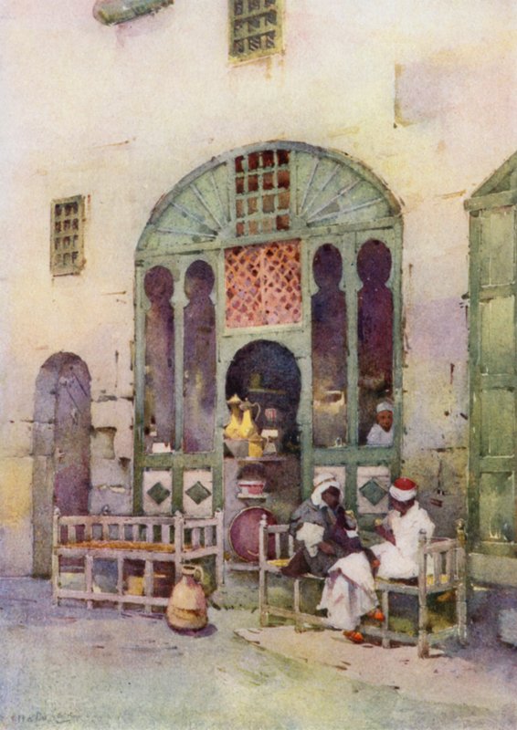 En arabisk cafe, Cairo (farve litho) af Ella Du Cane