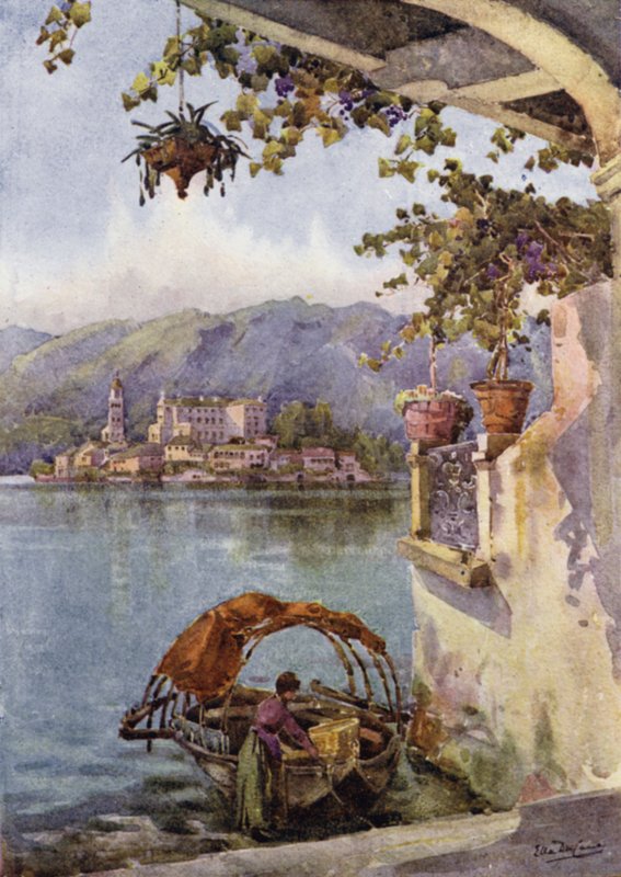 En buegang ved Orta (farve litho) af Ella Du Cane