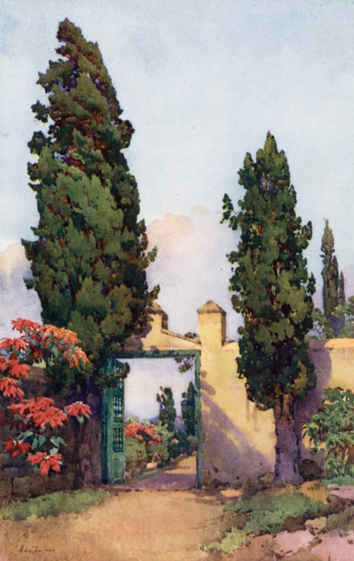En gammel gateway (farve litho) af Ella Du Cane