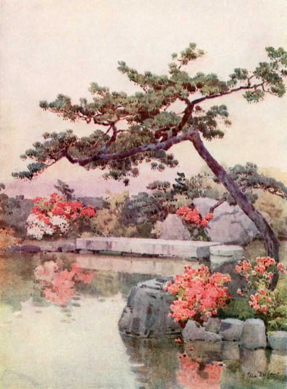 Azaleaer i en Kyoto-have (farve litho) af Ella Du Cane