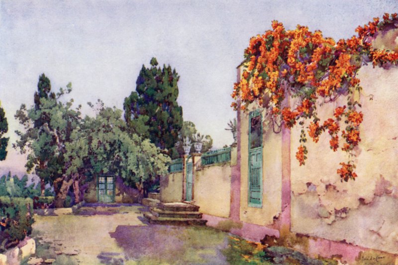 Indgang til en spansk villa (farve litho) af Ella Du Cane