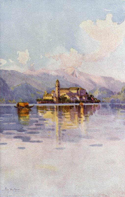 San Giulio Island, Lake Orta (farve litho) af Ella Du Cane