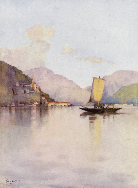 Morcote, Luganosøen (farve litho) af Ella Du Cane