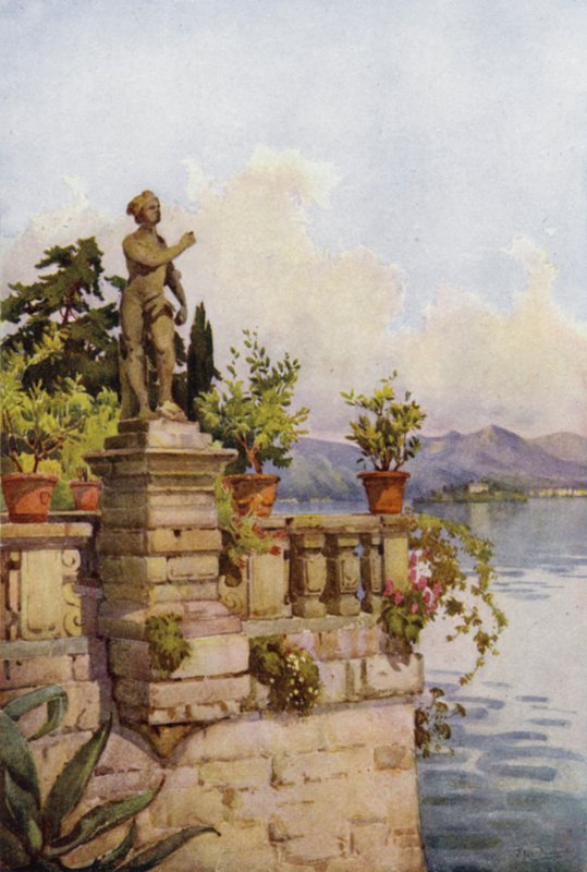 Terrasse, Isola Bella, Lago Maggiore (farve litho) af Ella Du Cane