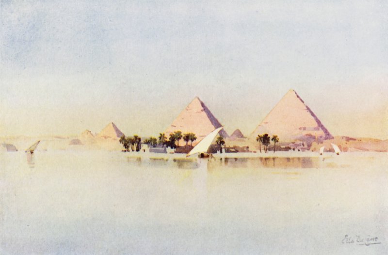 Den store pyramide i Giza (farve litho) af Ella Du Cane