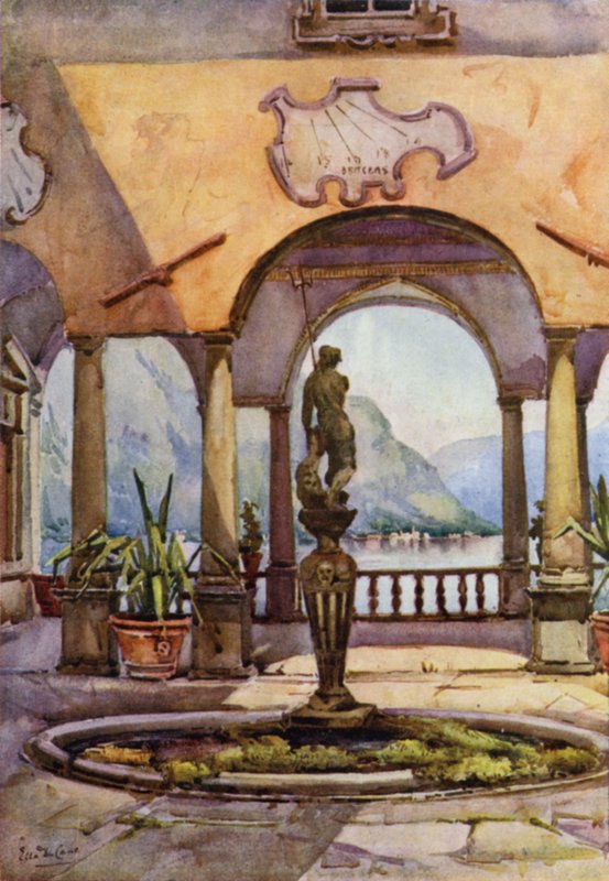 Loggiaen, Villa Pliniana, Comosøen (farve litho) af Ella Du Cane