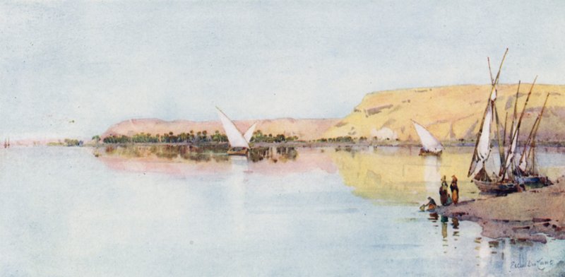 Nilen nær Temeh (farve litho) af Ella Du Cane