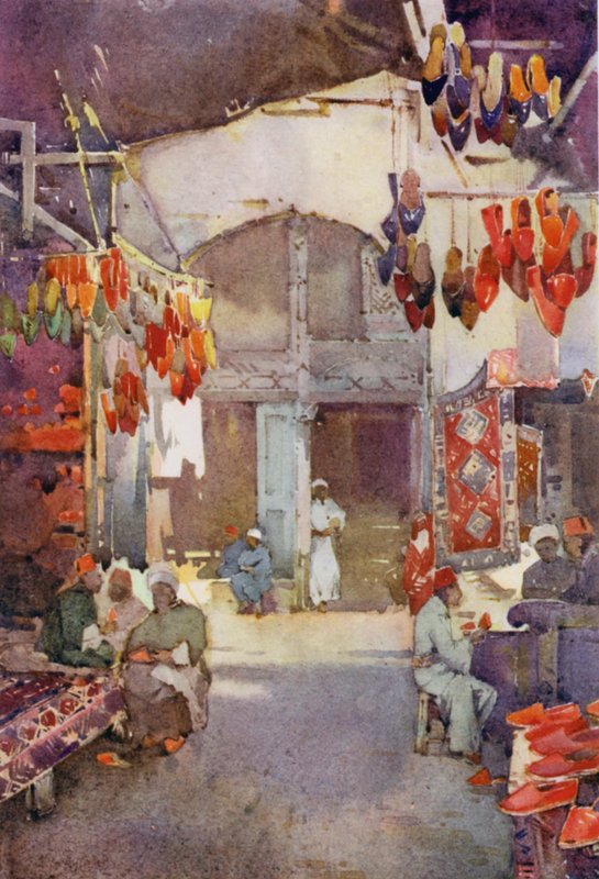 The Shoe Bazaar, Cairo (farve litho) af Ella Du Cane