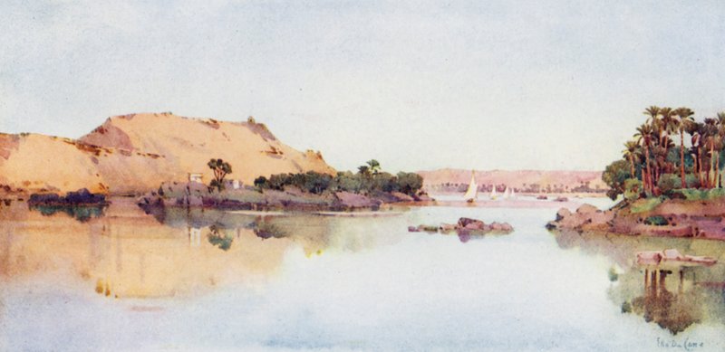 Sirdars ø og den arabiske sheiks grav fra Elephantine (farve litho) af Ella Du Cane