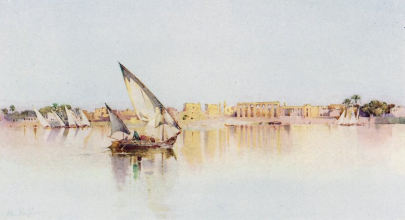 Luxors tempel, fra Nilens vestbred (farve litho) af Ella Du Cane
