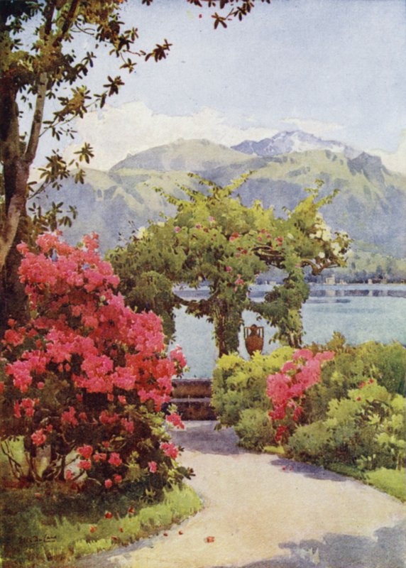 Villa Carlotta, Comosøen (farve litho) af Ella Du Cane