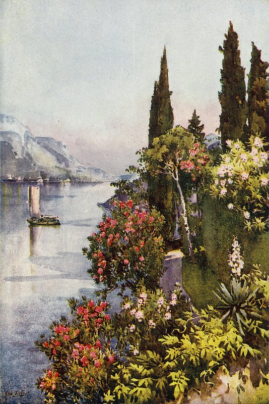 Villa Giulia, Comosøen (farve litho) af Ella Du Cane