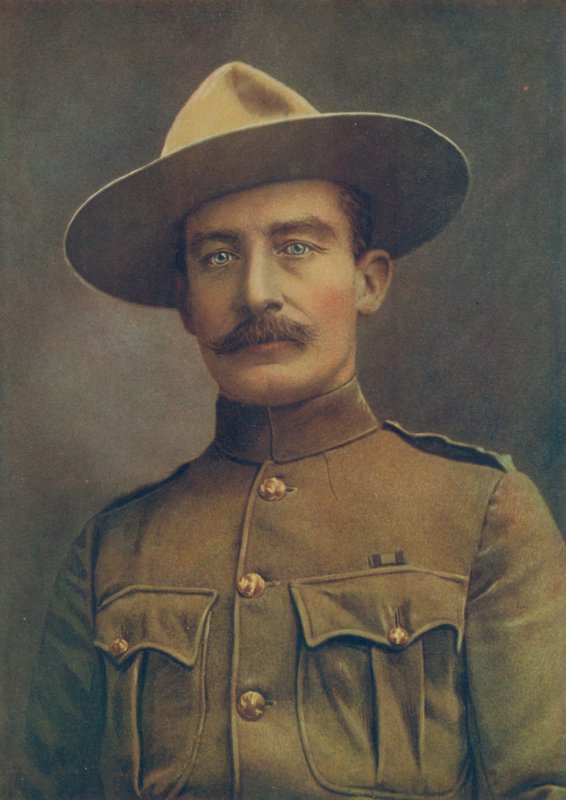 Oberst Robert S. S. Baden-Powell, Mafekings forsvarer. I felttjenesteuniform som oberst af irregulær hest af Elliott and Fry Photography Studio