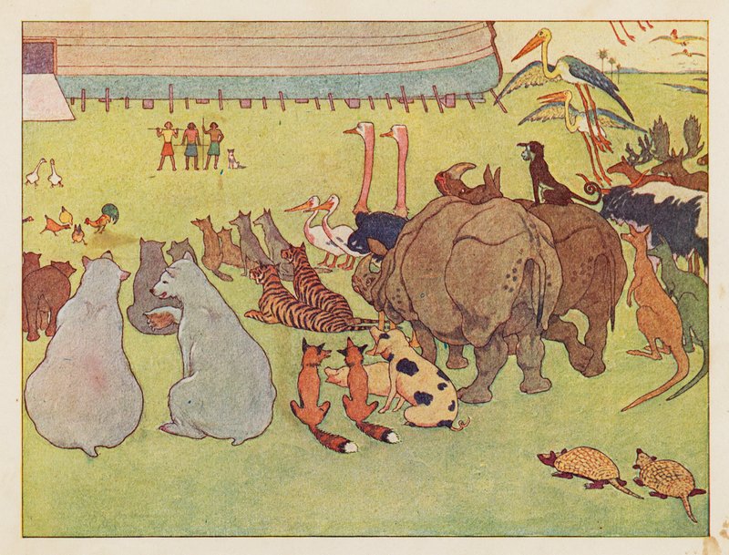 Noahs ark: Samling af dyrene (farvelitografi) af Elmer Boyd Smith