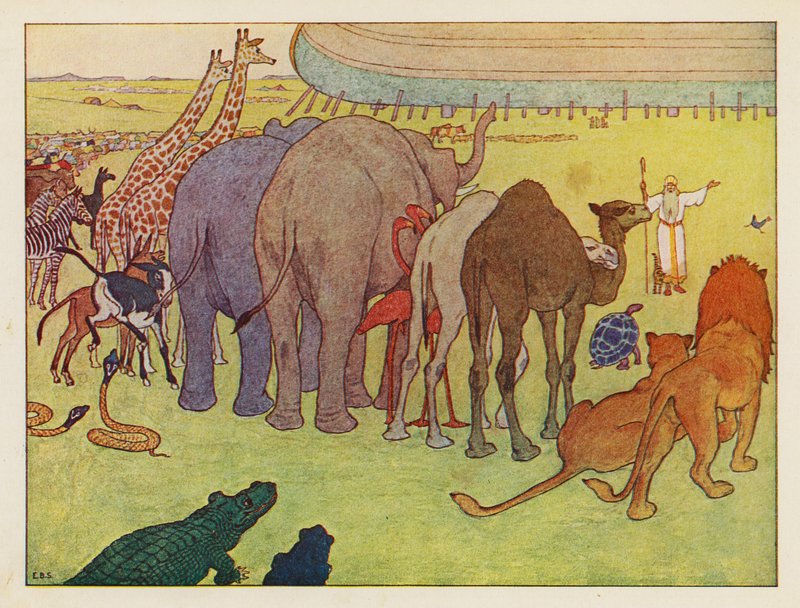 Noahs ark: Samling af dyrene (farvelitografi) af Elmer Boyd Smith