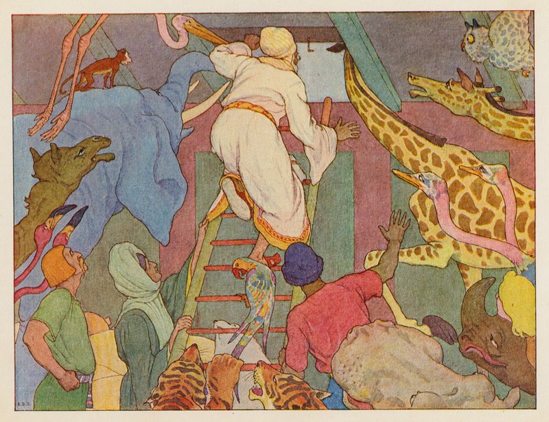 Noahs Ark: Første syn af land (farvelitografi) af Elmer Boyd Smith