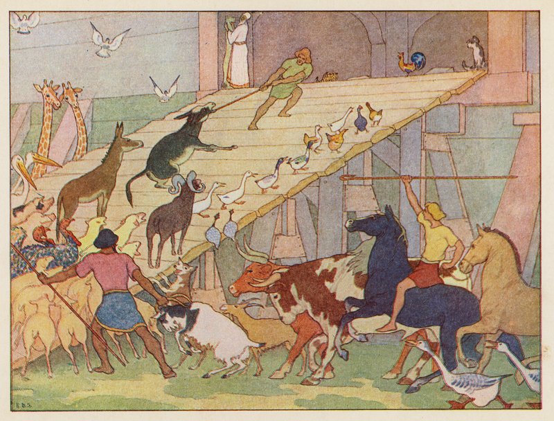 Noahs Ark: På vej om bord (farvelitografi) af Elmer Boyd Smith