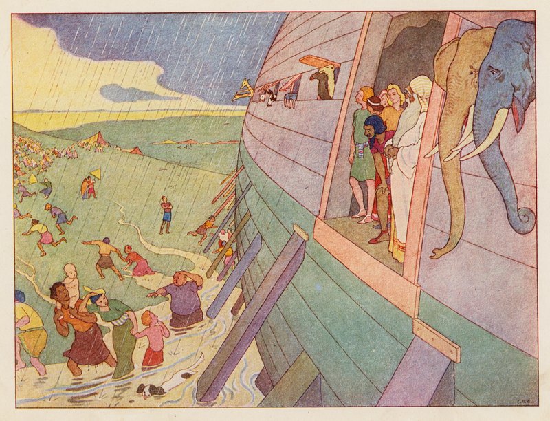 Noahs Ark: Regnen (farvelitografi) af Elmer Boyd Smith