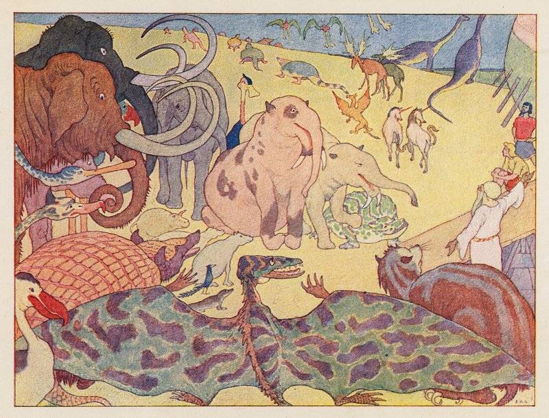 Noahs Ark: De, der ikke ville gå ind (farvelitografi) af Elmer Boyd Smith