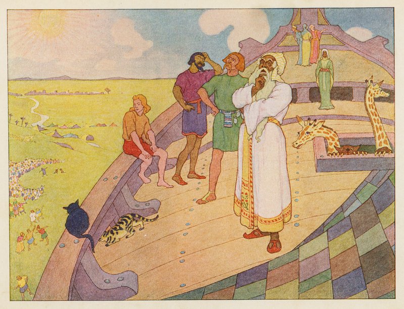 Noahs ark: Venter på regnen (farvelitografi) af Elmer Boyd Smith