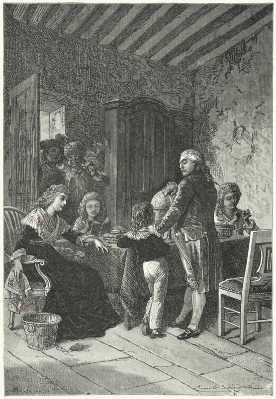 Ludvig XVI og hans familie fængslet i templet af Emile Antoine (after) Bayard