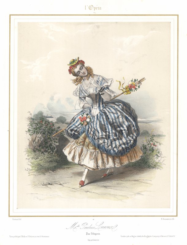 Fransk balletdanserinde Pauline Leroux danser ved Paris Opera, c1840 (farve litho) af Emile Desmaisons