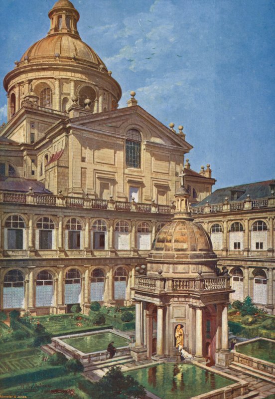 Elscorial: Patio de Los Evangelistas (farvelitografi) af Emilio Poy Dalmau