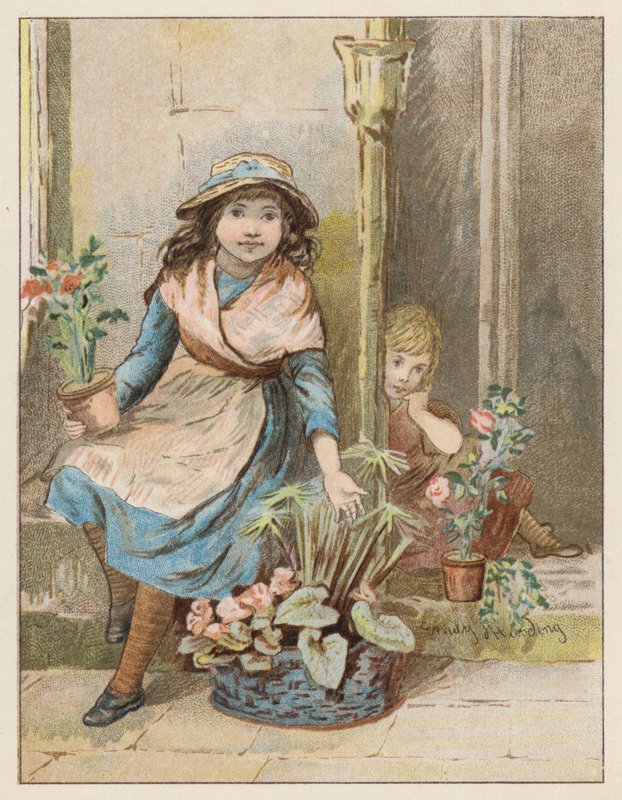 Hvem vil købe? (farve litho) af Emily Harding