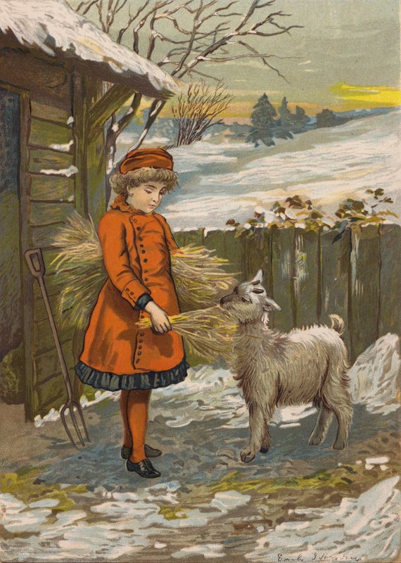 Pige fodrer en ged (chromolitho) af Emily Jane Harding Andrews