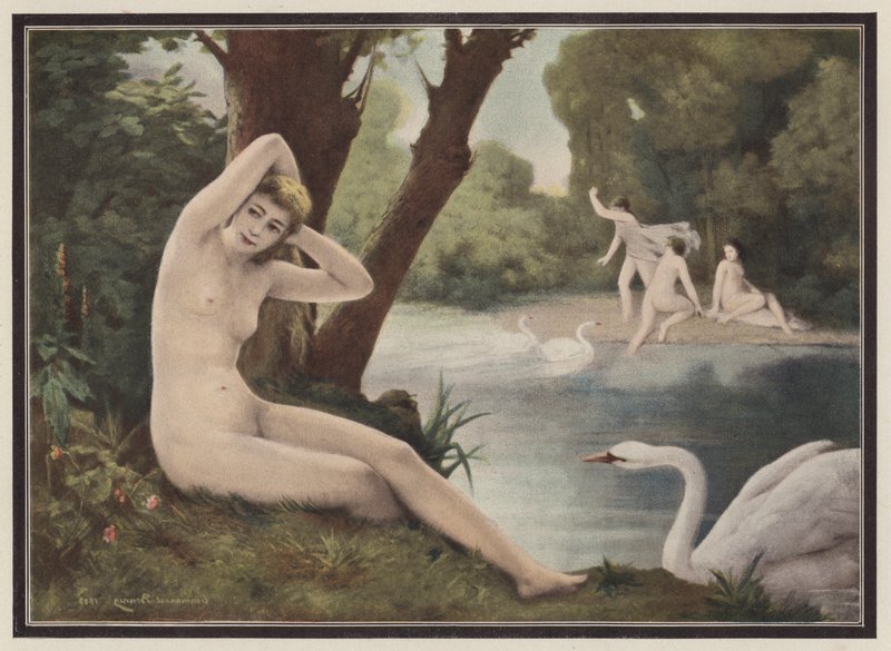 Leda, spartansk prinsesse fra græsk mytologi (farve litho) af Emmanuel Benner