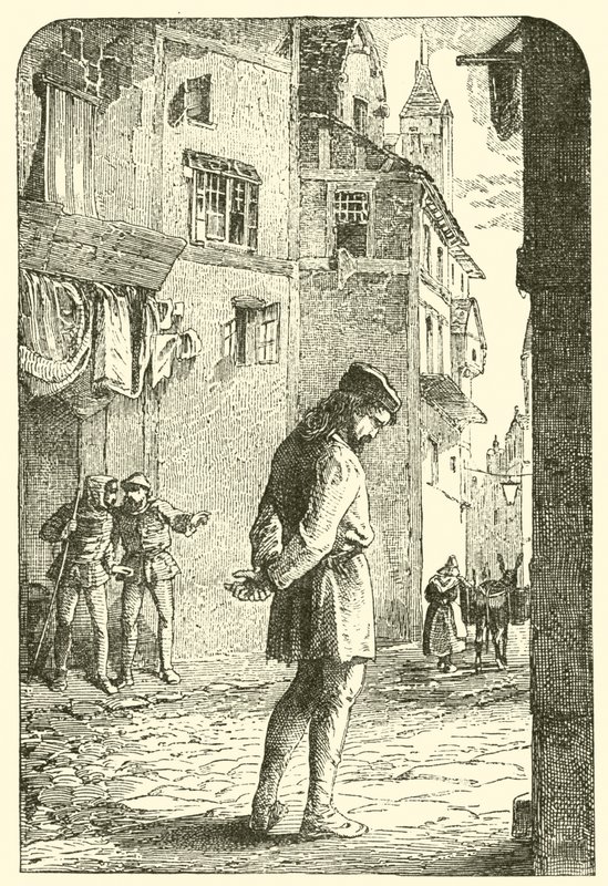 Bernard Palissy, Huguenot-keramikeren, med bøjet hoved i gaderne af English School