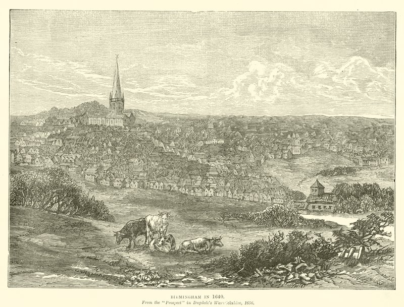 Birmingham i 1640, fra Prospect i Dugdales Warwickshire, 1656 af English School
