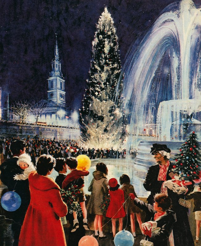 Juletræ på Trafalgar Square, London, en gave fra befolkningen i Oslo af English School