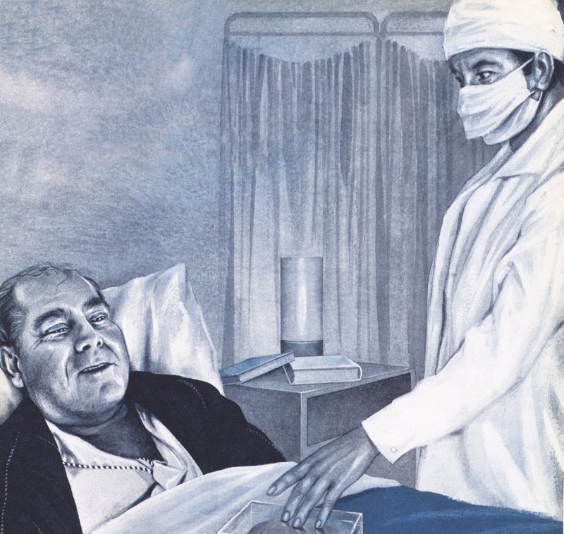 Dr. Barnard nærmede sig patienten med en gennemsigtig plastikboks af English School