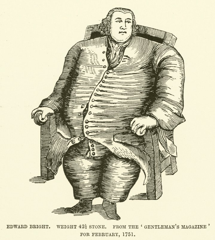 Edward Bright, vægt 42 12 sten, fra Gentlemans Magazine for februar, 1751 af English School