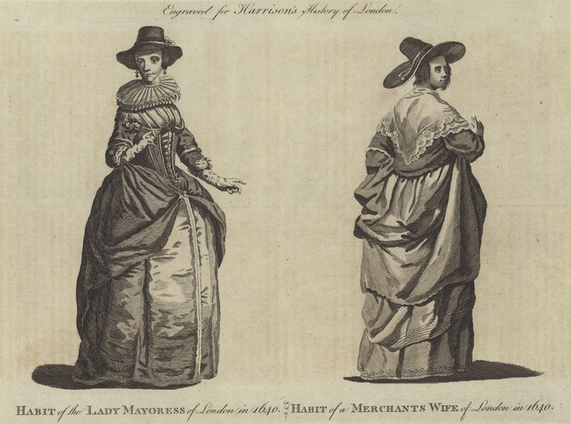 Habit of the Lady Mayoress of London i 1640 og Habit of a Merchants Wife of London i 1640 af English School