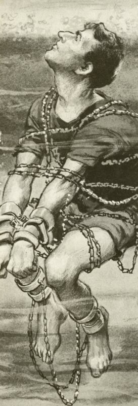 Harry Houdini, i håndjern og i lænker, under vandet af English School