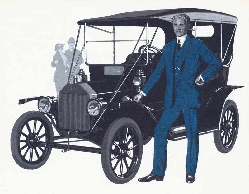 Henry Ford med den berømte Model T, der skabte Ford navn og formue af English School