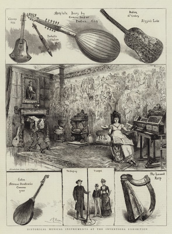 Historiske musikinstrumenter på opfindelsesudstillingen af English School