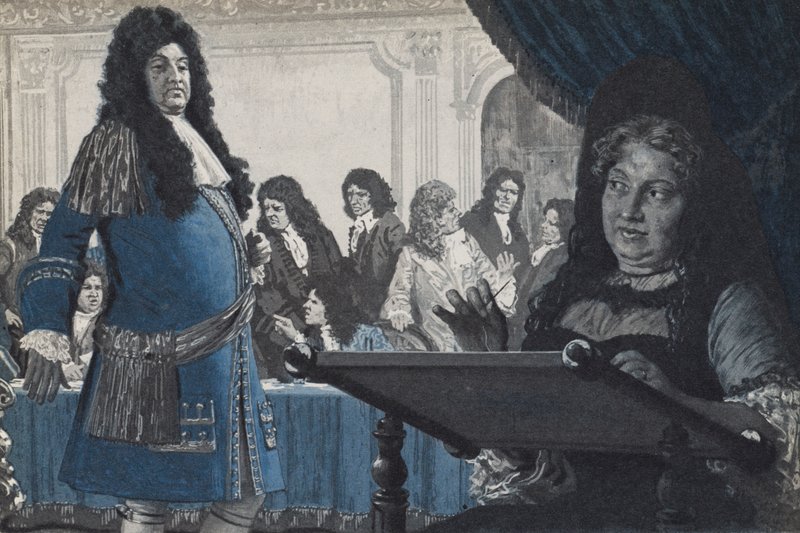 Kong Ludvig XIV spørger Madame Solidity om råd om en politisk sag af English School