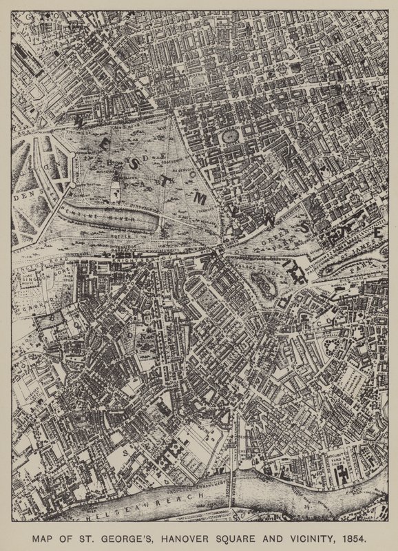Kort over St Georges, Hannover Square og Omegn, 1854 af English School