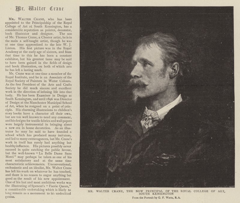 Walter Crane, den nye rektor ved Royal College of Art, South Kensington af English School