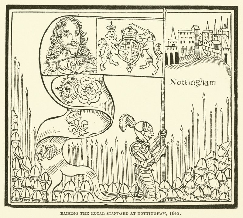 Hæve den kongelige standard i Nottingham, 1642 af English School