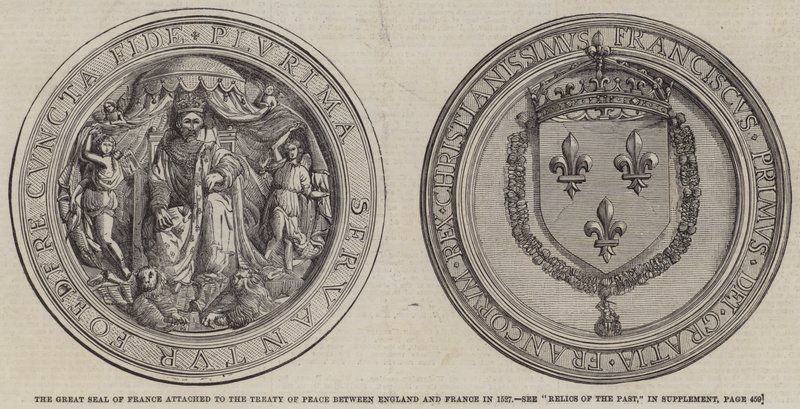Frankrigs store segl knyttet til fredstraktaten mellem England og Frankrig i 1527 af English School