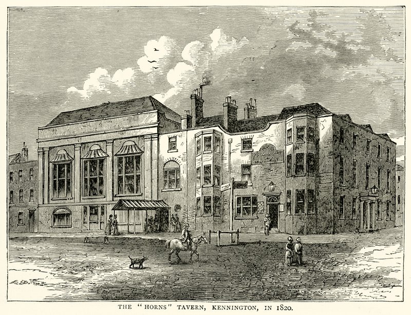 The Horns Tavern, Kennington, i 1820 af English School