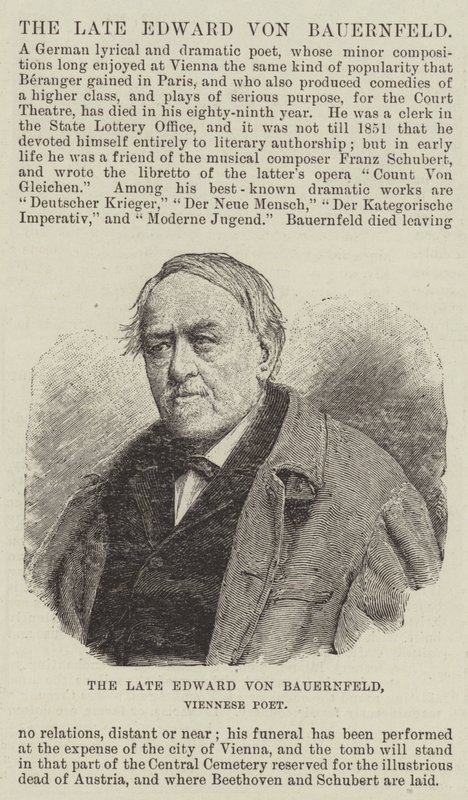 Den afdøde Edward von Bauernfeld, wienerdigter af English School
