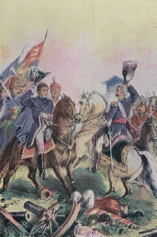 Mødet mellem hertugen af Wellington og feltmarskal Blucher efter slaget ved Waterloo, 1815 af English School