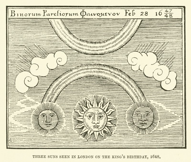 Tre sole set i London på kongens fødselsdag, 1648 af English School